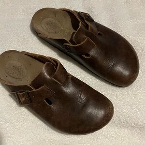 Birkenstock Dark Brown Leather Clog Mules, Size 6.5